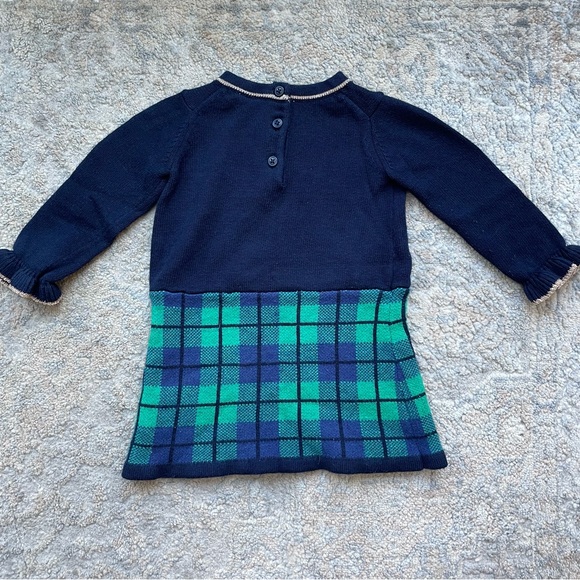 JANIE AND JACK Baby Navy Cotton Blend Gold Trim Green Tartan Dress - Picture 5 of 7